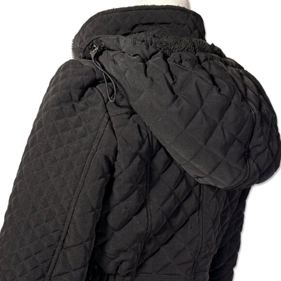 Laundry by Design Black Quilted Zip-Up Winter Jacket with Hood Sz M - Picture 2 of 8